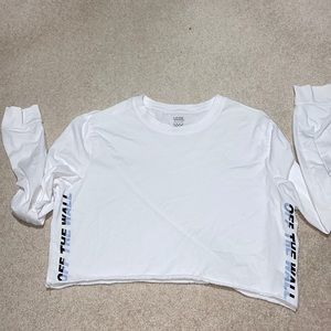 vans long sleeve (“off the wall” written on both sides in blue and black)